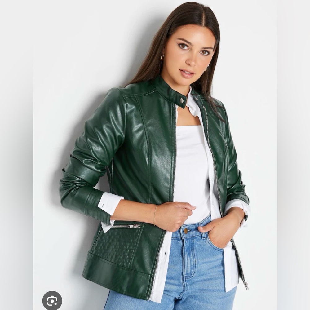 Long Tall Sally Green Faux Leather funnel neck Women's Jacket